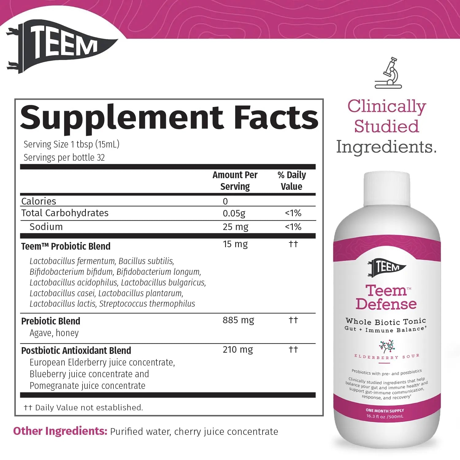 Teem Defense Liquid Probiotic with Elderberry, Whole Biotic Tonic for Digestion & Immunity, Prebiotic Probiotic & Postbiotic Supplement for Kids and Adults, 30 Day Supply – 16.3 Fl.Oz TeemBuy Supplements Australia