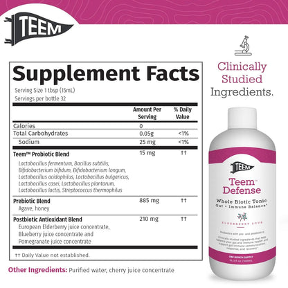 Teem Defense Liquid Probiotic with Elderberry, Whole Biotic Tonic for Digestion & Immunity, Prebiotic Probiotic & Postbiotic Supplement for Kids and Adults, 30 Day Supply – 16.3 Fl.Oz TeemBuy Supplements Australia