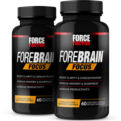 Forebrain Focus Brain Booster, Brain Supplement to Boost Clarity & Concentration, Improve Memory & Sharpness & Productivity, Nootropic Brain Support Supplement, Force Factor, 120 Capsules, Black Force FactorBuy Supplements Australia
