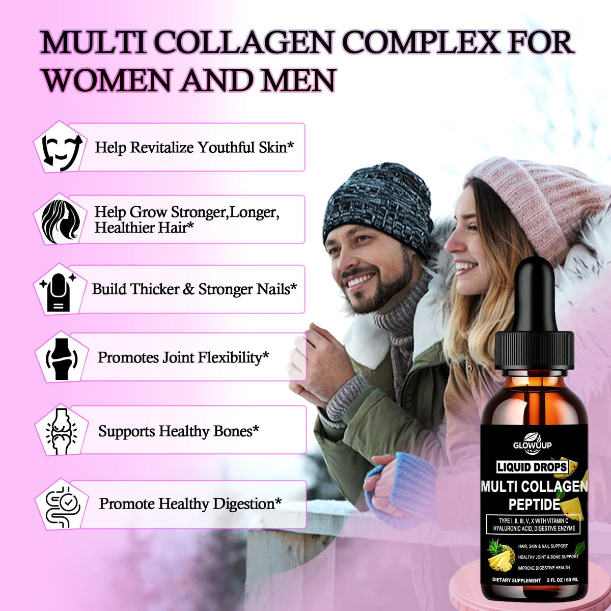 Multi Collagen Peptides Liquid Drops for Women & Men-Type I, II, III, V, X丨Hydrolyzed Collagen Peptides, Collagen Proteins W. Hyaluronic Acid, Biotin & Vitamin C for Hair Skin & Joint Gut Health GLOVVUUPBuy Supplements Australia