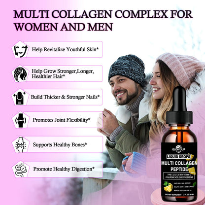Multi Collagen Peptides Liquid Drops for Women & Men-Type I, II, III, V, X丨Hydrolyzed Collagen Peptides, Collagen Proteins W. Hyaluronic Acid, Biotin & Vitamin C for Hair Skin & Joint Gut Health GLOVVUUPBuy Supplements Australia