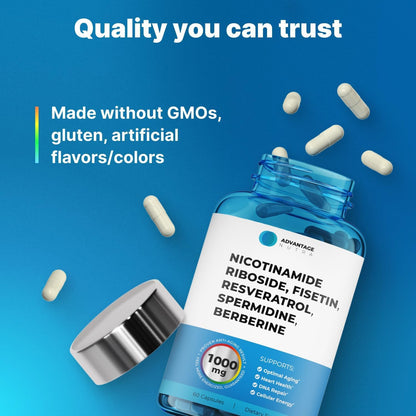 AdvantageNutra Liposomal Nicotinamide Riboside NR Supplement Resveratrol NAD : Nicotinamide 500mg w/Fisetin, Resveratrol Powder Spermidine Berberine NAD Resveratrol Supplement 500 mg - 60 caps 1 Pack AdvantageNutraBuy Supplements Australia