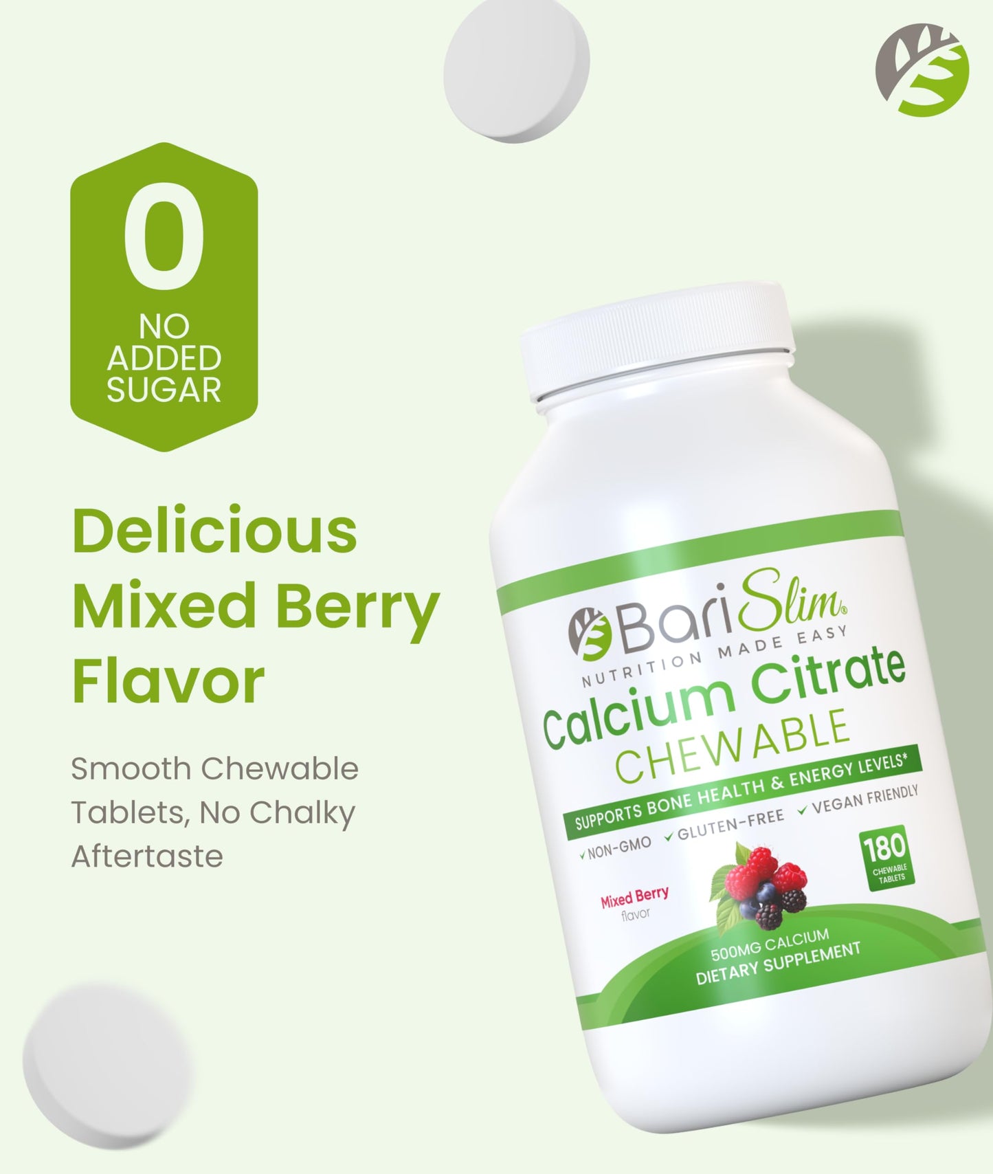 BariSlim Bariatric Calcium Citrate with Magnesium & Vitamin D Tabs - 500mg Calcium Citrate - Formulated for Post Weight Loss Surgery - Supports Bone Health | Mixed Berry | 180 Tablets BariSlim buy supplements Au