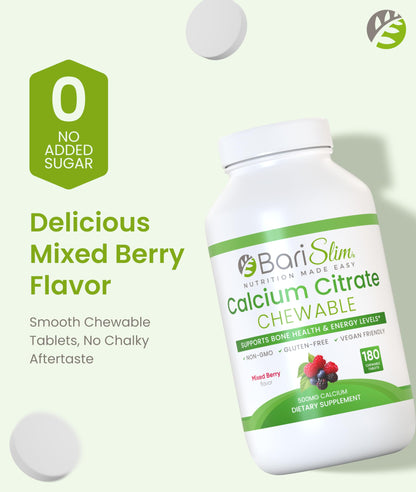 BariSlim Bariatric Calcium Citrate with Magnesium & Vitamin D Tabs - 500mg Calcium Citrate - Formulated for Post Weight Loss Surgery - Supports Bone Health | Mixed Berry | 180 Tablets BariSlim buy supplements Au