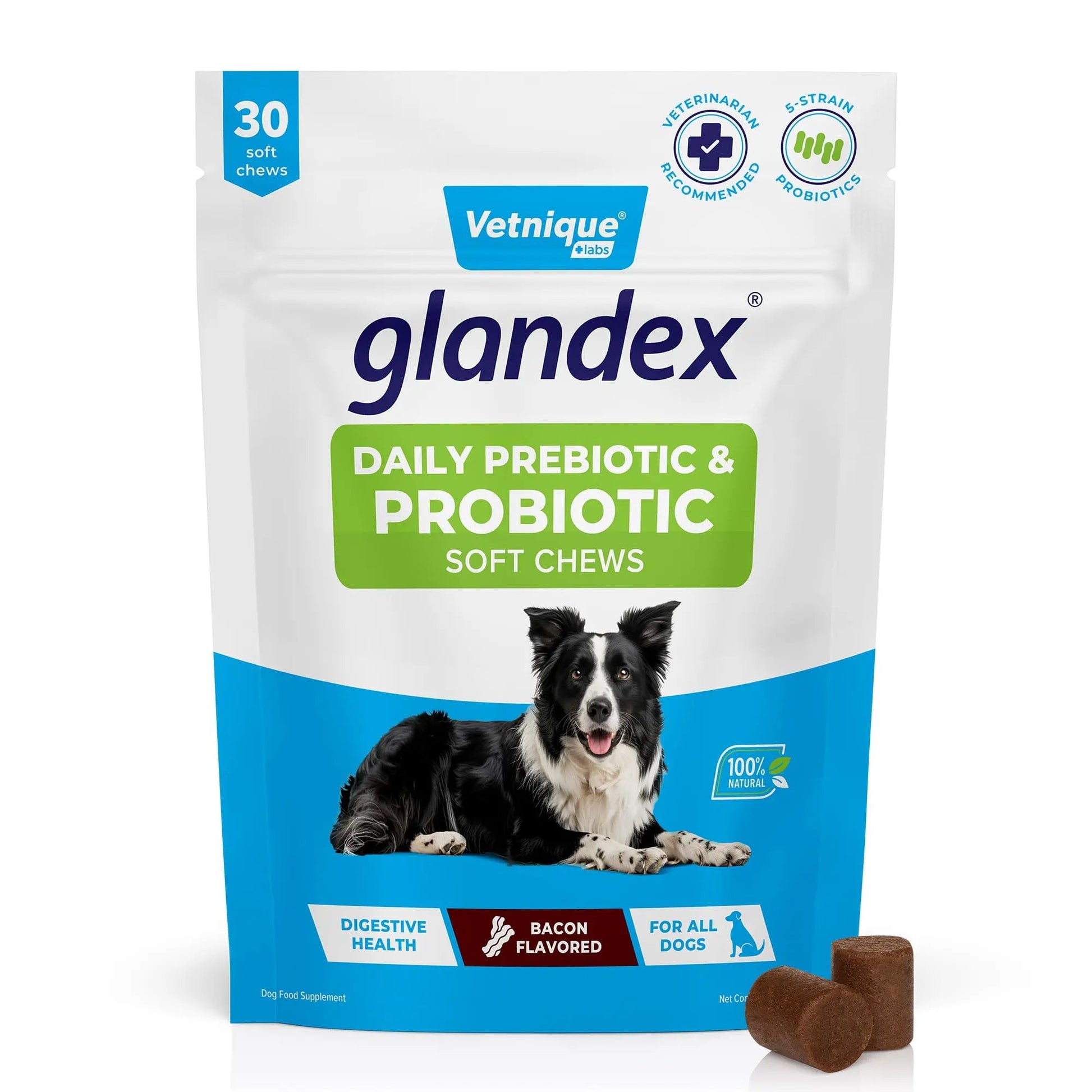 Vetnique Glandex Daily Probiotics for Dogs with Prebiotics to Support Gut Health with Fiber and Digestive Enzymes, Dog Probiotic Chews or Powders (30ct Chews, Bacon Chews) VetniqueBuy Supplements Australia