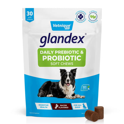 Vetnique Glandex Daily Probiotics for Dogs with Prebiotics to Support Gut Health with Fiber and Digestive Enzymes, Dog Probiotic Chews or Powders (30ct Chews, Bacon Chews) VetniqueBuy Supplements Australia