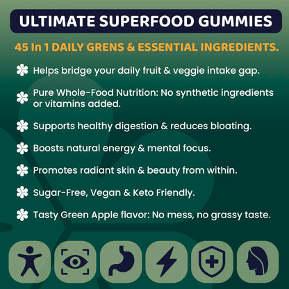 ROOTI Greens + Superfoods Gummies for Adults – 7-in-1 Whole Food Supplement, Spirulina, Lion’s Mane, Probiotics, Fiber & Digestive Enzymes Vegan, Sugar-Free,