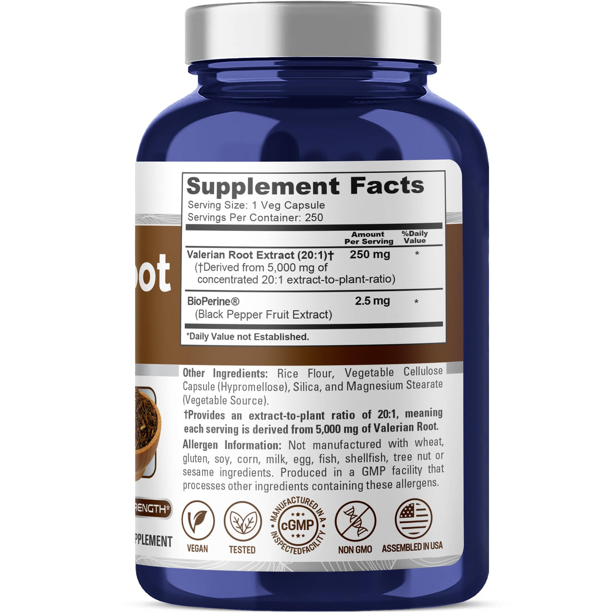 NusaPure Valerian Root 20:1 Extract, 250 mg Equivalent to 5000mg Per Veggie Caps, 250 Count, Vegan, Non-GMO, Bioperine NusaPureBuy Supplements Australia