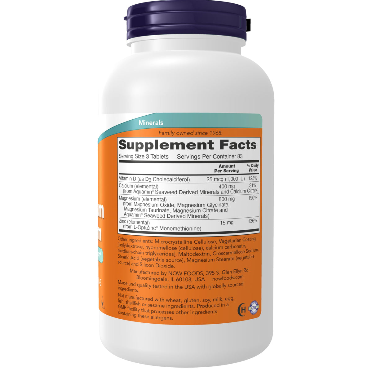 NOW Foods Supplements, Magnesium & Calcium, With Zinc and Vitamin D-3, Nerve and Bone Support*, 250 Tablets NOW FoodsBuy Supplements Australia