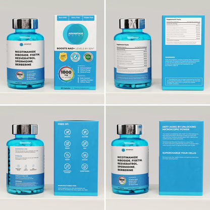 AdvantageNutra Liposomal Nicotinamide Riboside NR Supplement Resveratrol NAD : Nicotinamide 500mg w/Fisetin, Resveratrol Powder Spermidine Berberine NAD Resveratrol Supplement 500 mg - 60 caps 1 Pack AdvantageNutraBuy Supplements Australia