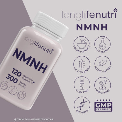 LongLifeNutri NMNH 300mg (Dihydronicotinamide Mononucleotide) - 120 Vegan Capsules, 2-Month Supply, NMN Alternative, NAD Supplement for Energy & Longevity, Lab Tested, Made in USA LongLifeNutriBuy Supplements Australia