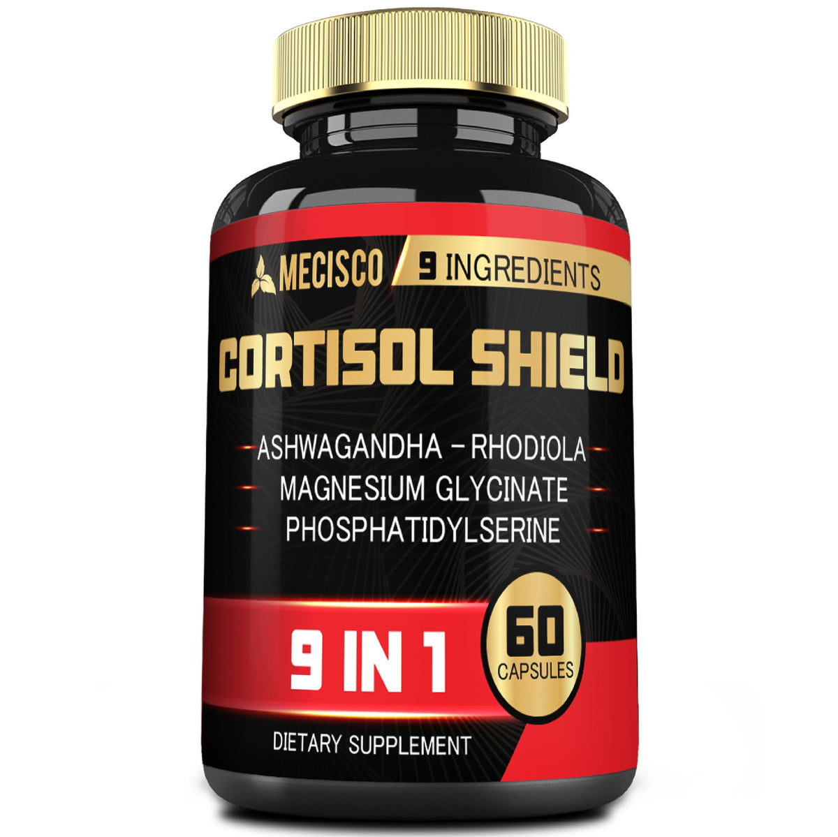 9in1 Cortisol Shield - Ashwagandha & Magnesium Glycinate, Rhodiola, Phosphatidylserine, L-Theanine, Licorice Root, St. John's Wort, Lions Mane - Mind & Mood, Restful Night Support - 60 Capsules MeciscoBuy Supplements Australia