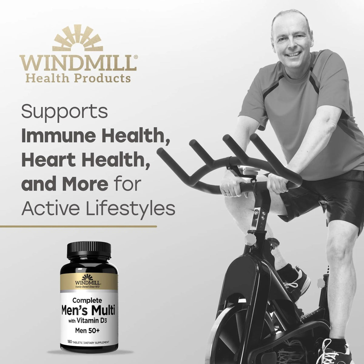 Windmill Natural Vitamins Men’s Multi 50+, with Vitamin D3, Mens Multivitamins for Daily Nutritional Support, Multivitamin for Men, 180 Tablet, 180 Day Supply Windmill