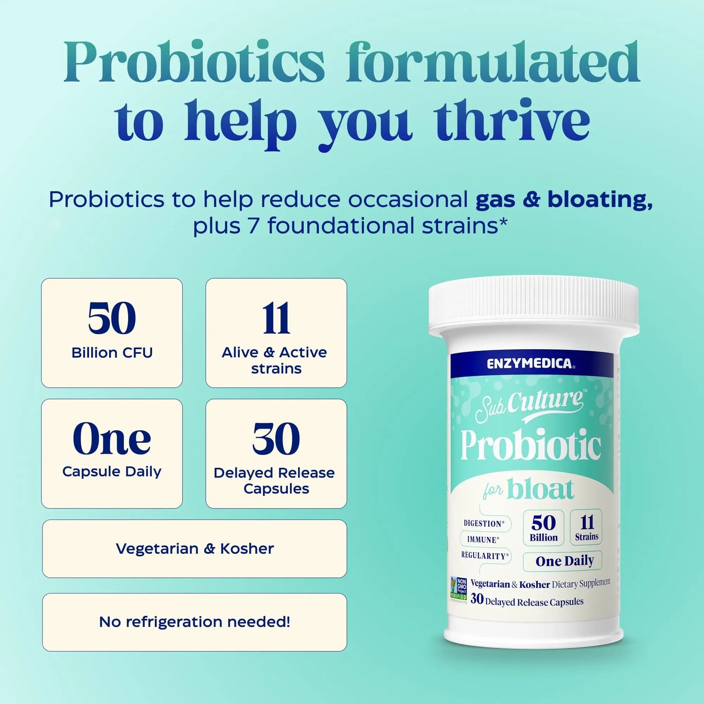 Enzymedica SubCulture Probiotics for Gas & Bloating, 50 Billion CFU, Supports Immune & Digestive Health, Regularity & Gut Flora, 30 Count EnzymedicaBuy Supplements Australia