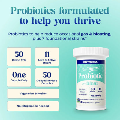 Enzymedica SubCulture Probiotics for Gas & Bloating, 50 Billion CFU, Supports Immune & Digestive Health, Regularity & Gut Flora, 30 Count EnzymedicaBuy Supplements Australia