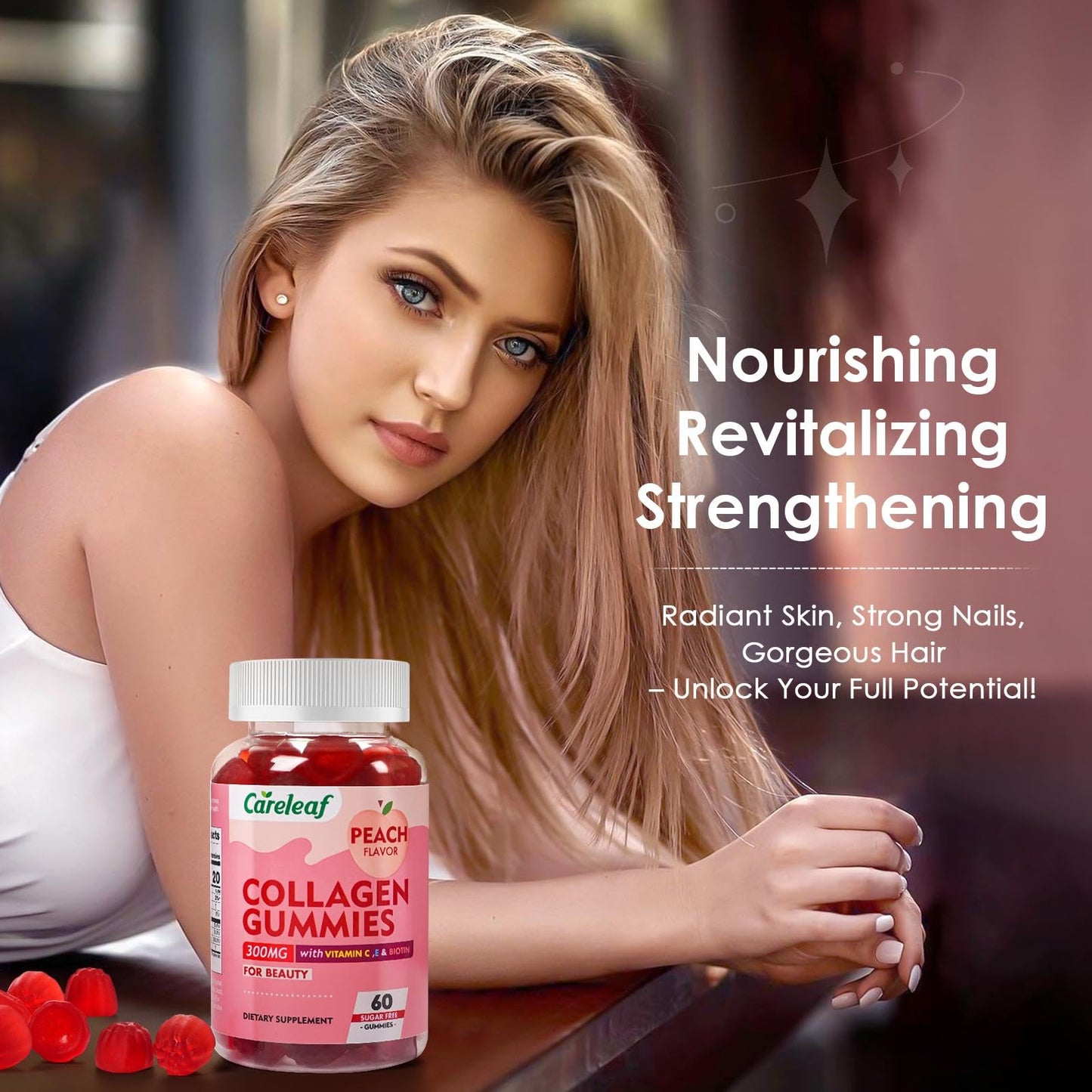 careleaf Sugar Free Collagen Gummies with Vitamin C Vitamin E Support Natural Collagen Production, Healthy Hair, Nails and Bones,Peach Flavor,60 Gummies for 30 Days Supply careleaf buy supplements Au