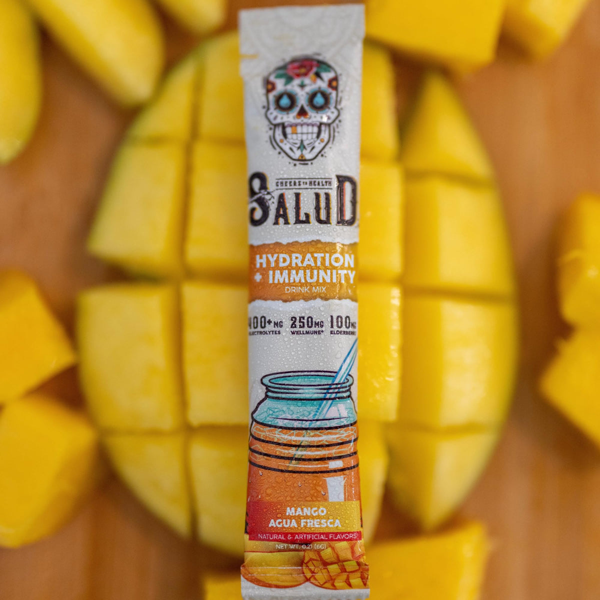 Salud 2-in-1 Hydration Packets + Immunity Electrolytes Powder, Mango - Agua Fresca Drink Mix, Elderberry, Dairy & Soy Free, Non-GMO, Gluten Free,