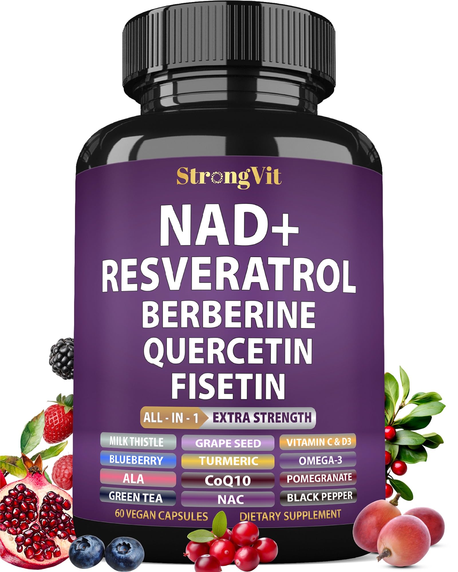 NAD Resveratrol Supplement with Berberine, Quercetin, CoQ10. Anti-Aging Formula for Women & Men. Liposomal NAD Plus, NAD+ Booster, Pure Organic Vitamin, USA StrongVitBuy Supplements Australia