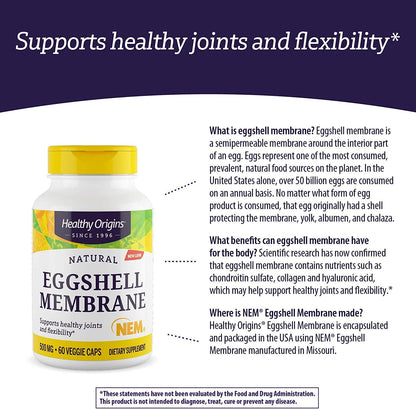 Healthy Origins Eggshell Membrane (NEM), 500 mg - Natural Collagen and Joint Support Healthy OriginsBuy Supplements Australia
