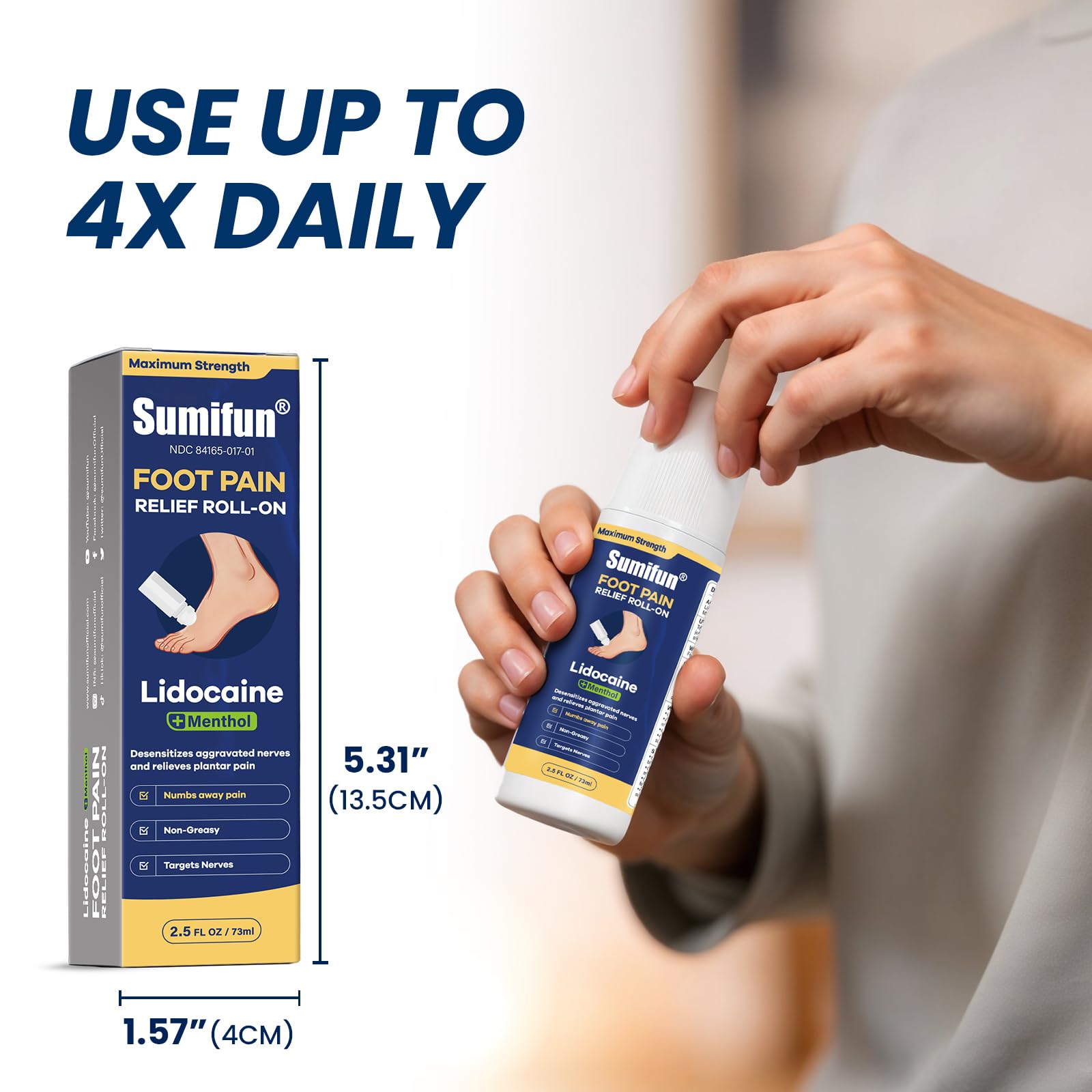 Sumifun Foot Pain Relief Lidocaine Roll-On - Maximum Strength OTC for Plantar Fasciitis & Heel Pain - Fast-Drying, Non-Greasy Formula, 2.5 Fl Oz * 3 SumifunBuy Supplements Australia