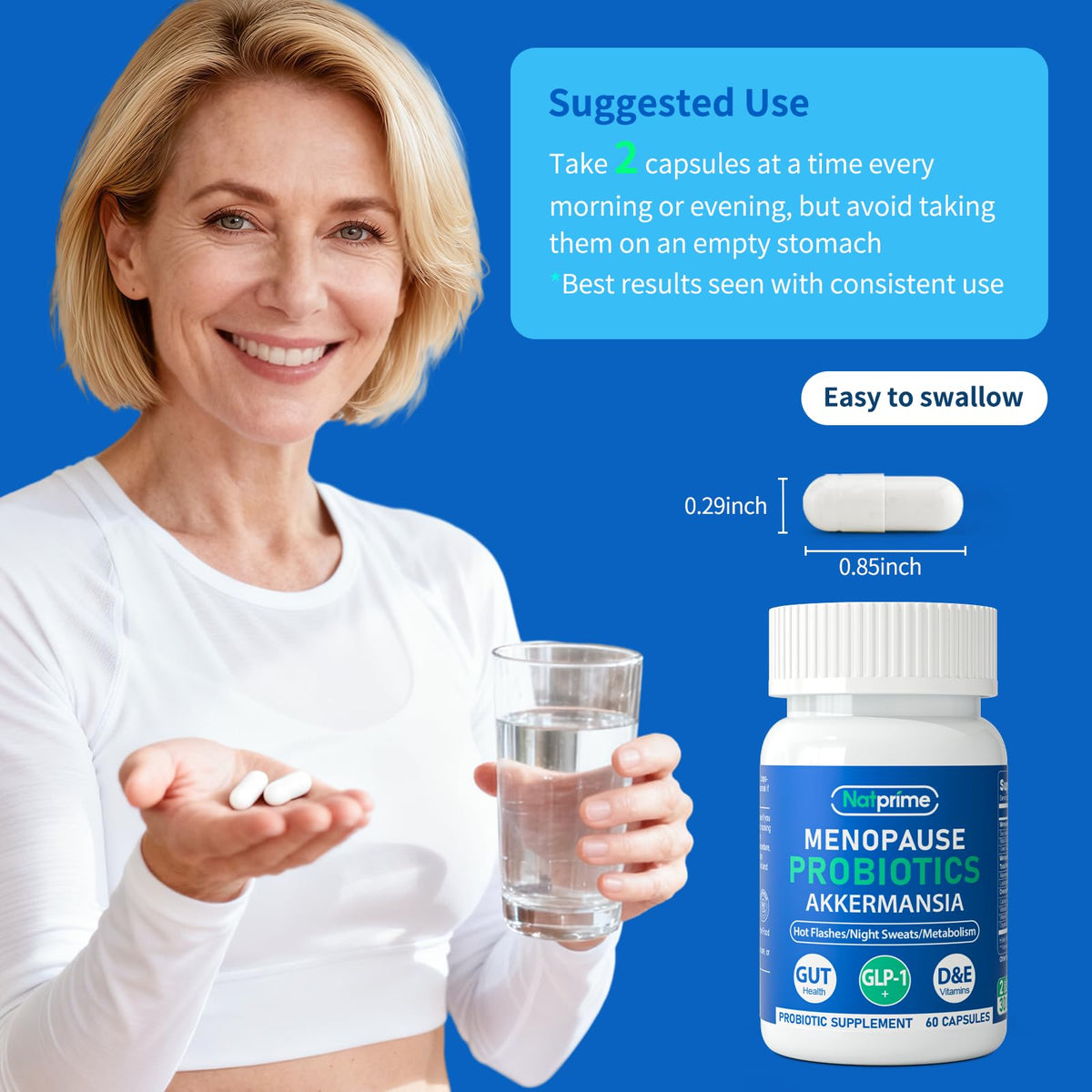 Natprime Menopause Supplements for Women - 60 Billion CFU Akkermansia Probiotic for Hormonal Balance, Night Sweats, Hot Flashes Relief, Gut Health, Mood Support & URO Viginal probiotic - 60 Ct 30 Day NatprimeBuy Supplements Australia