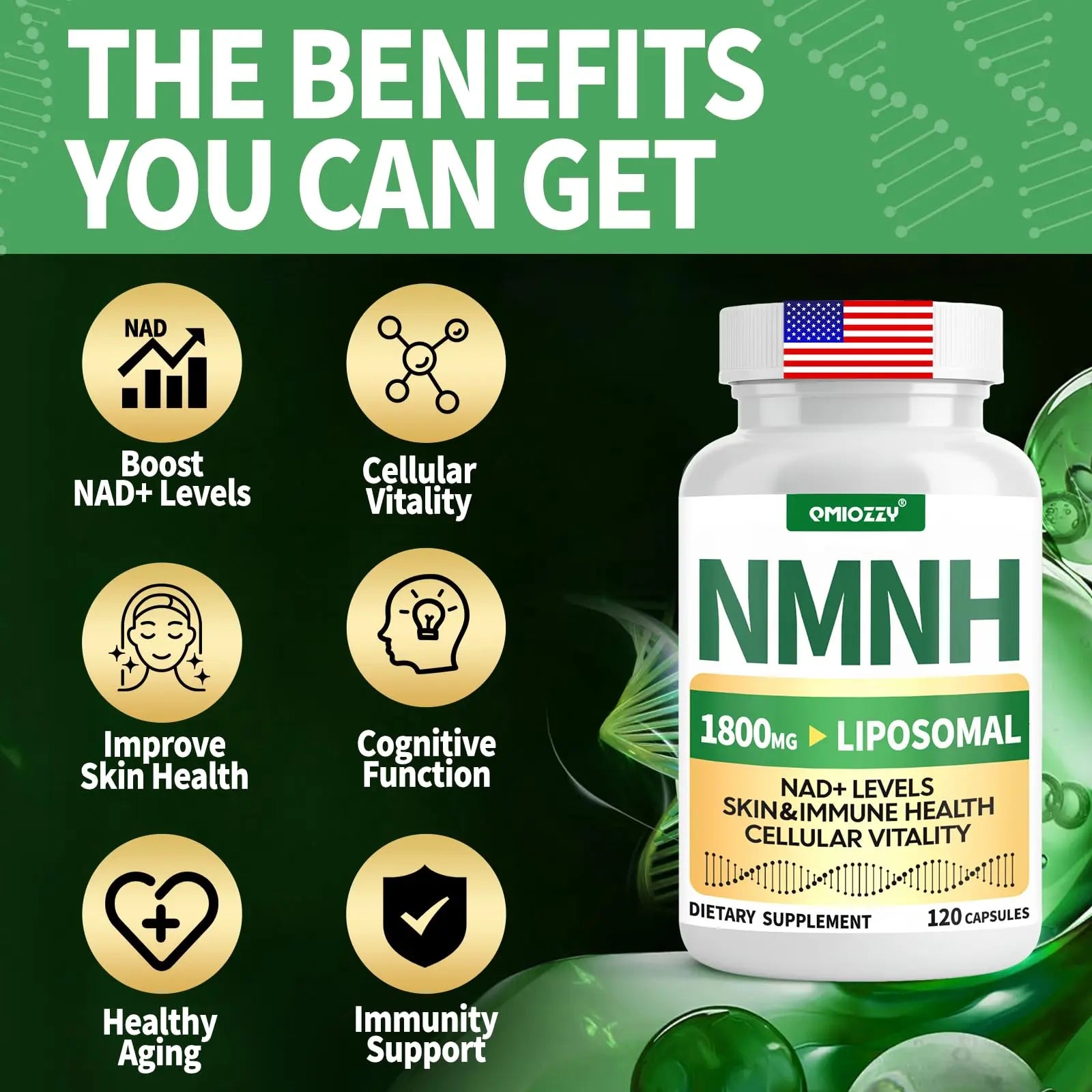 NMNH Supplement 1000mg - Nicotinamide Mononucleotide Alternative, Boost NAD+ with Liposomal Resveratrol & Nicotinamide Riboside NR, for Healthy Cellular, Aging, Energy, 120 Vegan Non-GMO Capsules QmiozzyBuy Supplements Australia