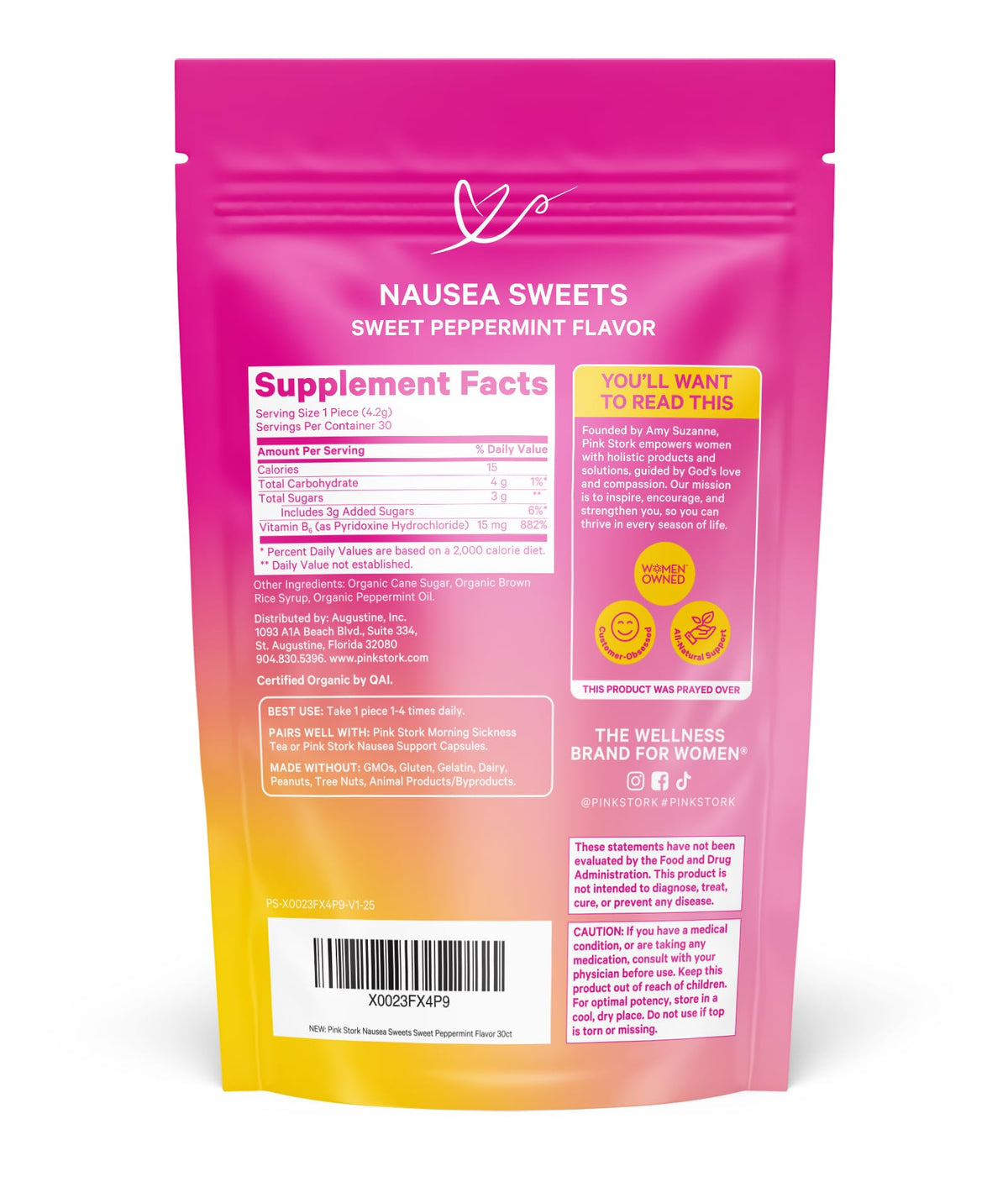 Pink Stork Organic Peppermint Sweets for Morning Sickness and Motion Sickness Support, Added Vitamin B6, 1st Trimester Pregnancy Must Haves - 30 Wrapped Peppermint Candies Pink StorkBuy Supplements Australia