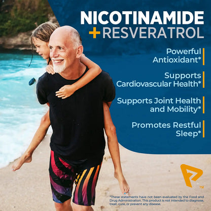Nicotinamide 500 mg with Resveratrol 100 mg 120 Veggie Capsules - Non-GMO Vitamin B3, Supports Metabolic Health, NAD+, Skin Cell & Mitochondrial Energy Production. Made in USA for Men and Women Prime FormulasBuy Supplements Australia