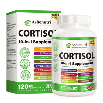 Ashenutri 10-in-1 Cortisol Supplement with Magnesium,Ashwagandha,Rhodiola Rosea,L Theanine,Hormone Balance for Women 120 Vegan Capsules AshenutriBuy Supplements Australia