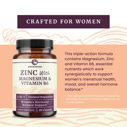 Zinc and Magnesium Supplement with Vitamin B6 | Women’s Hormone Balance, Menstrual Cycle & Immune Support | High Absorption Chelated Magnesium Glycinate with Zinc Picolinate and VIT B6 | 60 Ct Nobi NutritionBuy Supplements Australia