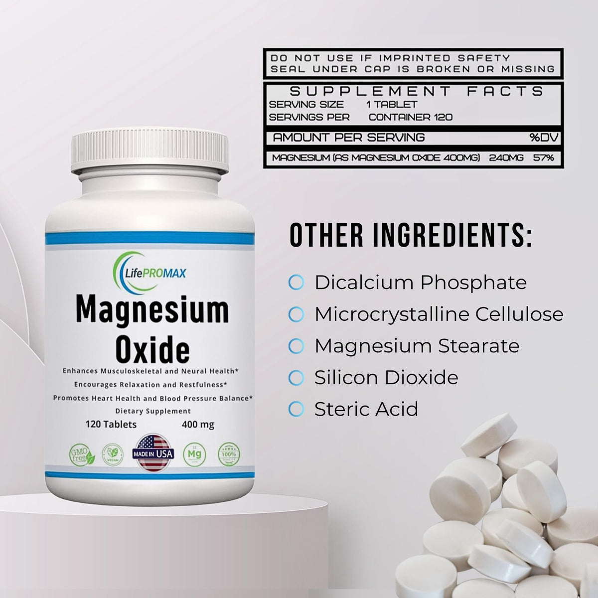 Magnesium 400mg [High Potency] Supplement – Magnesium Oxide for Immune Support, Muscle Recovery, Leg Cramps and Relaxation 120 Tablets LifePROMAXBuy Supplements Australia