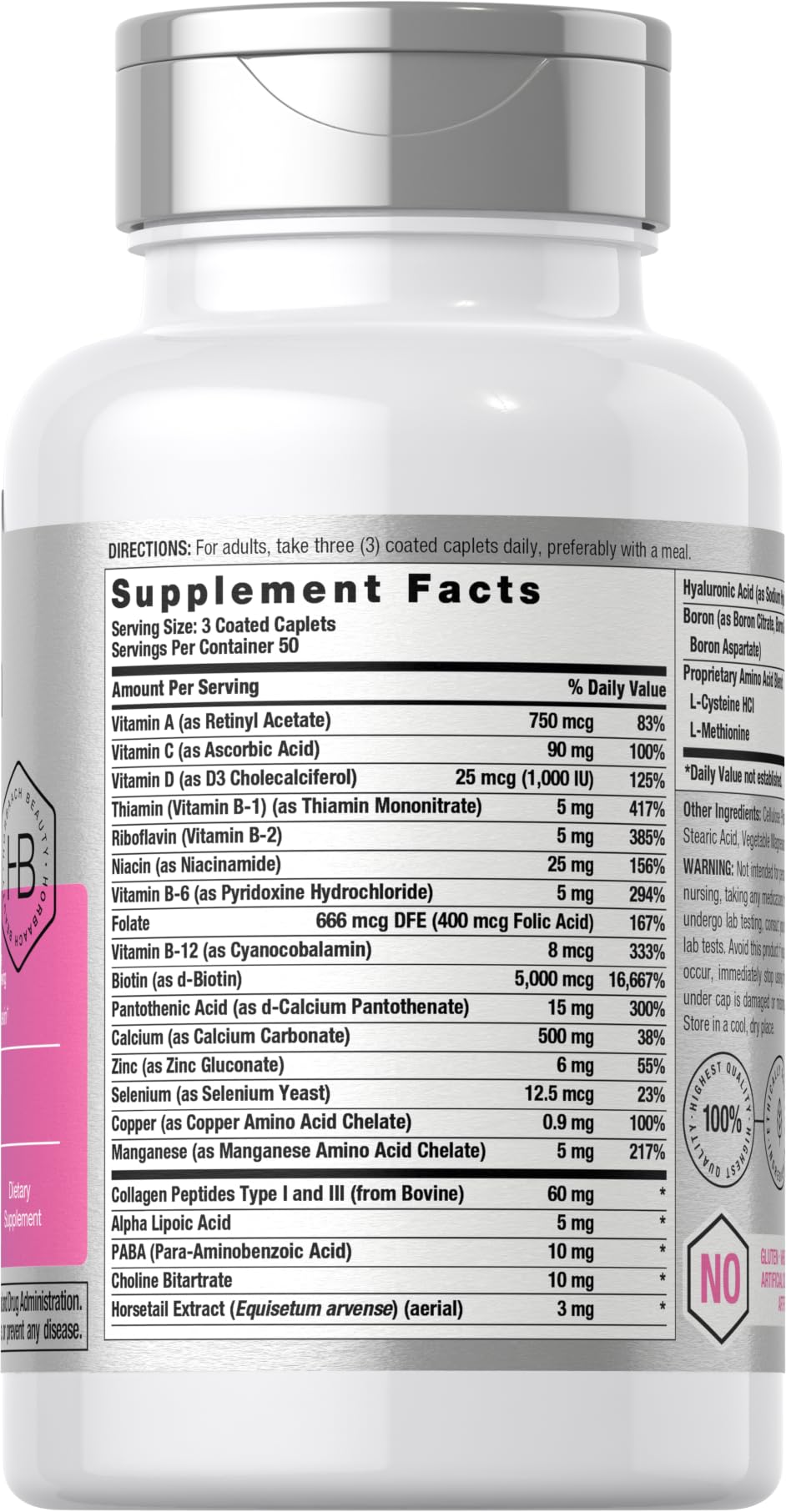 Horbäach Hair Skin and Nails Vitamins | 150 Caplets | with Biotin and Collagen | Supplement for Women and Men | Non-GMO, Gluten Free Horbäach buy supplements Au
