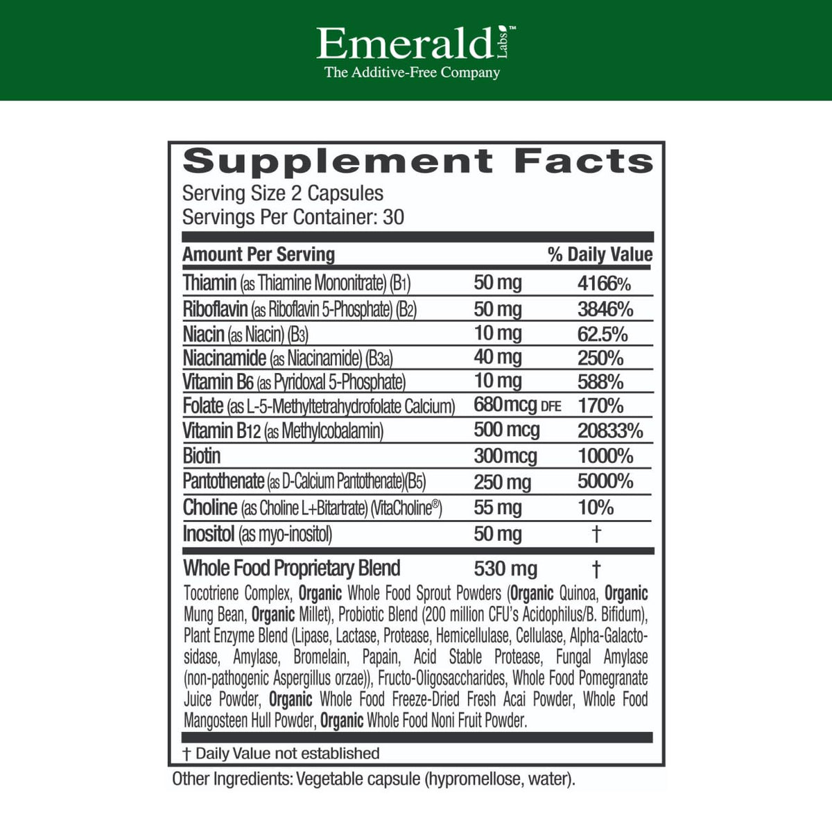 EMERALD LABS B-Healthy - Vegan Vitamin B Complex - Includes Methylated Folic Acid & Full Spectrum B Vitamins - Supports Immune, Brain & Heart Health* - 60 Vegetable Capsules