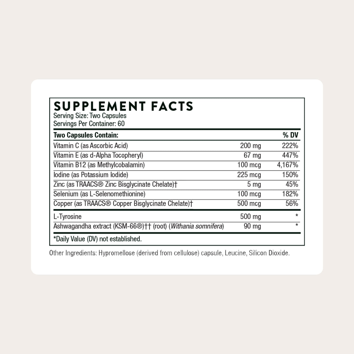 THORNE - Thyroid Health Complex (Formerly Thyrocsin) - Thyroid Cofactors for Thyroid Function Support* - Vitamins B12, C & E, Ashwagandha, Iodine, Zinc, Selenium, Copper & L-Tyrosine - 60 Servings THORNEBuy Supplements Australia