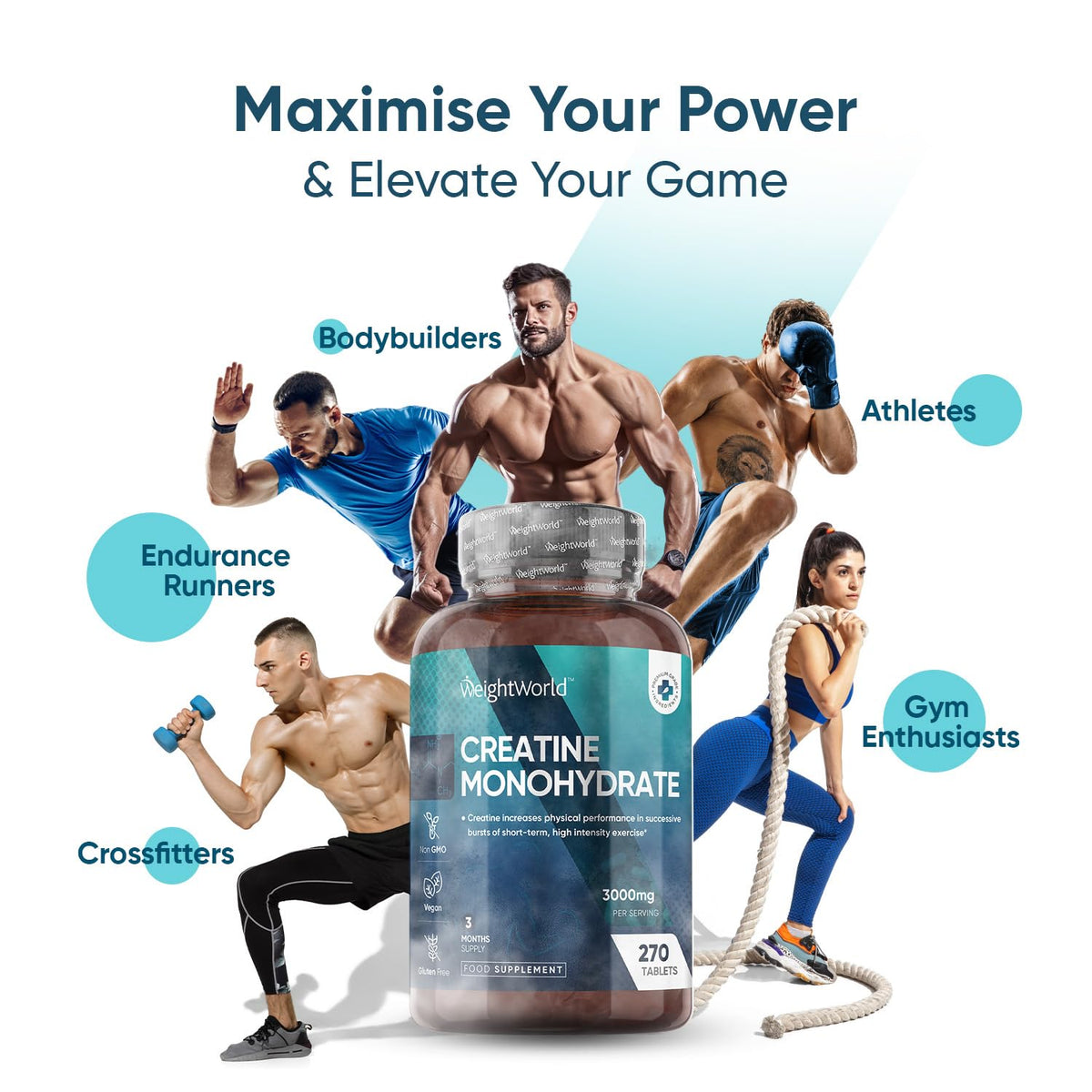 Creatine Monohydrate 3000mg - 270 Tablets - Gym Energy Supplement for Men & Women WeightWorldBuy Supplements Australia