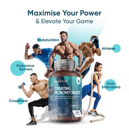 Creatine Monohydrate 3000mg - 270 Tablets - Gym Energy Supplement for Men & Women WeightWorldBuy Supplements Australia
