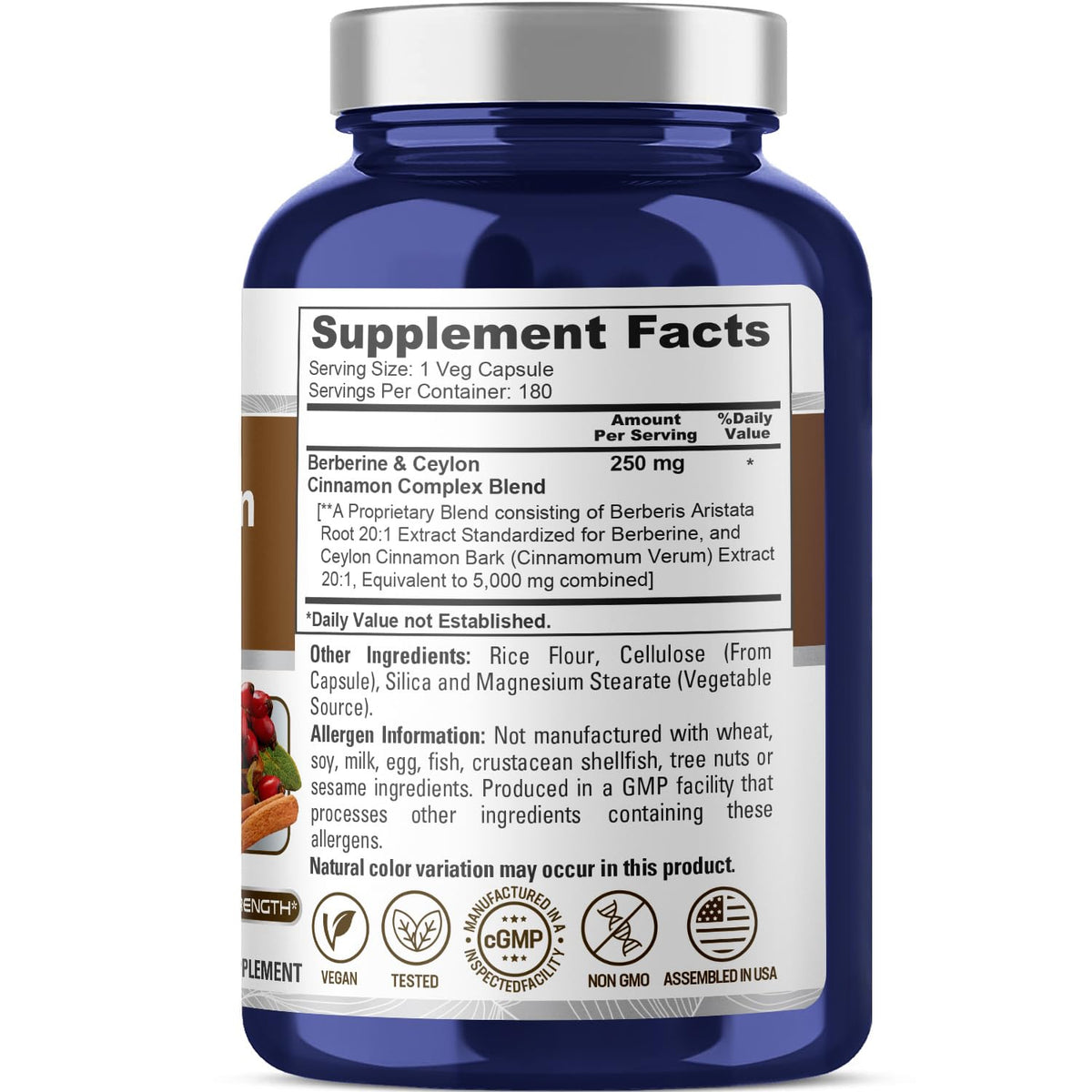 NusaPure Berberine with Ceylon Cinnamon 20:1 Extract, 250 mg Equivalent to 5000mg 180 Veggie Capsules, Vegetarian, Non-GMO Supplement, (Berberine Complex) NusaPureBuy Supplements Australia