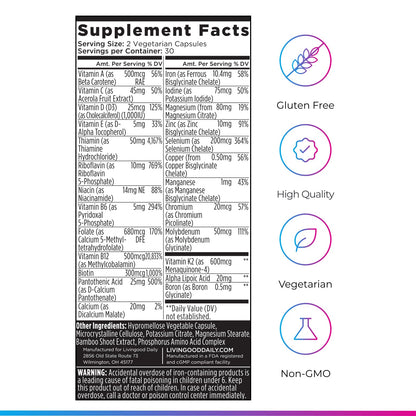 Livingood Daily Methylated Multivitamin for Women and Men, Multi Vitamin Supplement with Alpha Lipoic Acid, B Vitamins, Iron, Zinc and Selenium, Energy