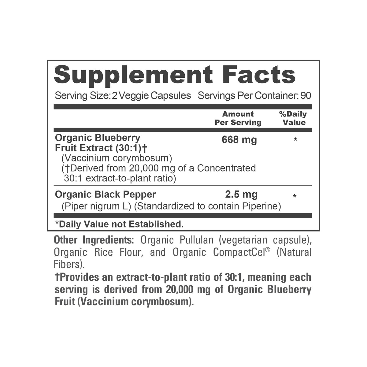 NusaPure Blueberry Concentrate 30:1 Extract, 667 mg Equivalent to 20,000 mg 180 Veg Caps Suitable for Vegetarian, Vegan, Non-GMO NusaPureBuy Supplements Australia