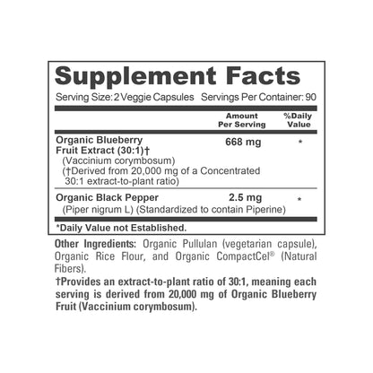 NusaPure Blueberry Concentrate 30:1 Extract, 667 mg Equivalent to 20,000 mg 180 Veg Caps Suitable for Vegetarian, Vegan, Non-GMO NusaPureBuy Supplements Australia