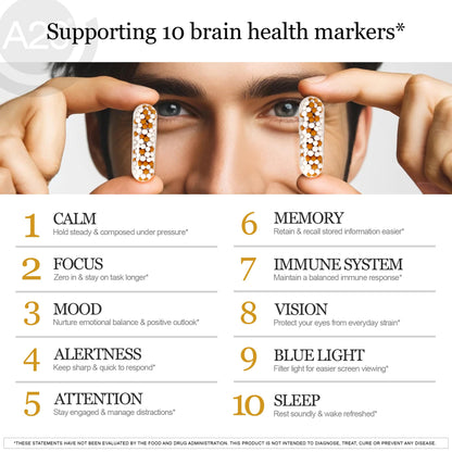 HCF A20 Microbead Brain Health Supplements for Adults for Memory, Focus, Calm, Mood, Alertness, Attention, Vision, Sleep, Immune System, 20 Premium Nootropic Nutrients Multivitamin & 7 Advances® Tech HCFBuy Supplements Australia