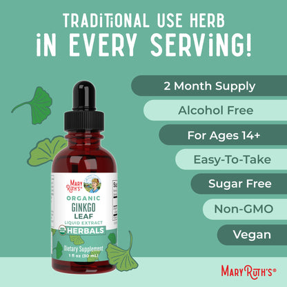 MaryRuth Organics Ginkgo Leaf Liquid Drops | Herbal Supplement | Nootropic | Circulatory System & Nervous System Health | USDA Organic | Non-GMO | Vegan | 60 Servings MARYRUTH'SBuy Supplements Australia