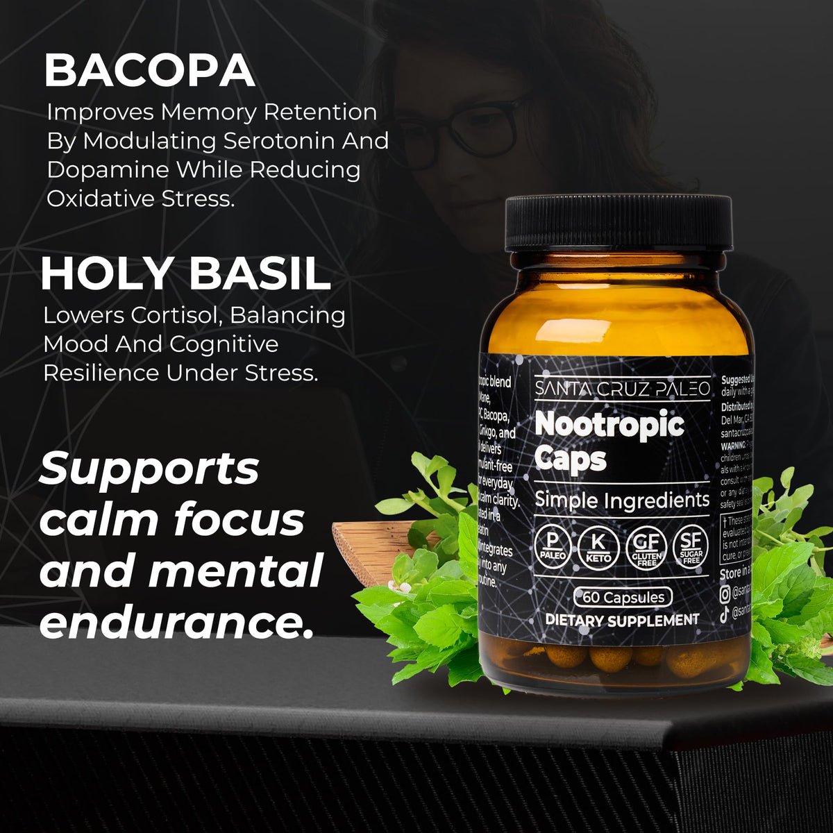 Santa Cruz Paleo Nootropic Capsules – Lions Mane, Alpha GPC, Panax Ginseng & Ginkgo Biloba for Focus, Memory, Mental Clarity & Energy – Keto, Paleo, Gluten Free Brain Supplement, 60 Caps Santa Cruz PaleoBuy Supplements Australia