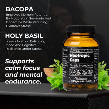 Santa Cruz Paleo Nootropic Capsules – Lions Mane, Alpha GPC, Panax Ginseng & Ginkgo Biloba for Focus, Memory, Mental Clarity & Energy – Keto, Paleo, Gluten Free Brain Supplement, 60 Caps Santa Cruz PaleoBuy Supplements Australia
