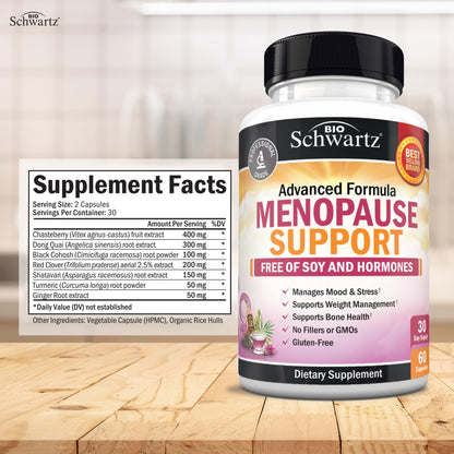 Herbal Menopause Support for Women - Supports Healthy Mood and Balance with Milk Thistle Chasteberry Black Cohosh Red Clover Turmeric Ginger - Menopause Supplements for Women - 60 Veggie Capsules BioSchwartzBuy Supplements Australia