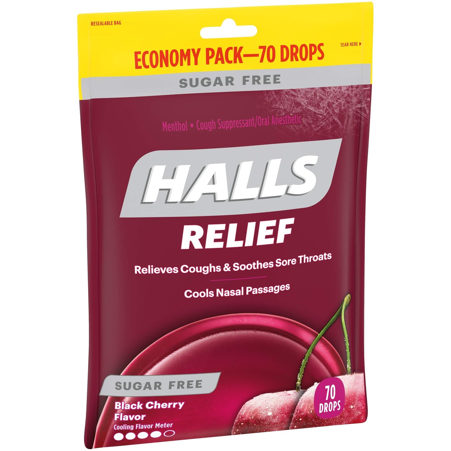 HALLS Relief Sugar Free Black Cherry Flavor Cough Drops, Economy Pack, 1 Bag (70 Total Drops) HALLS buy supplements Au