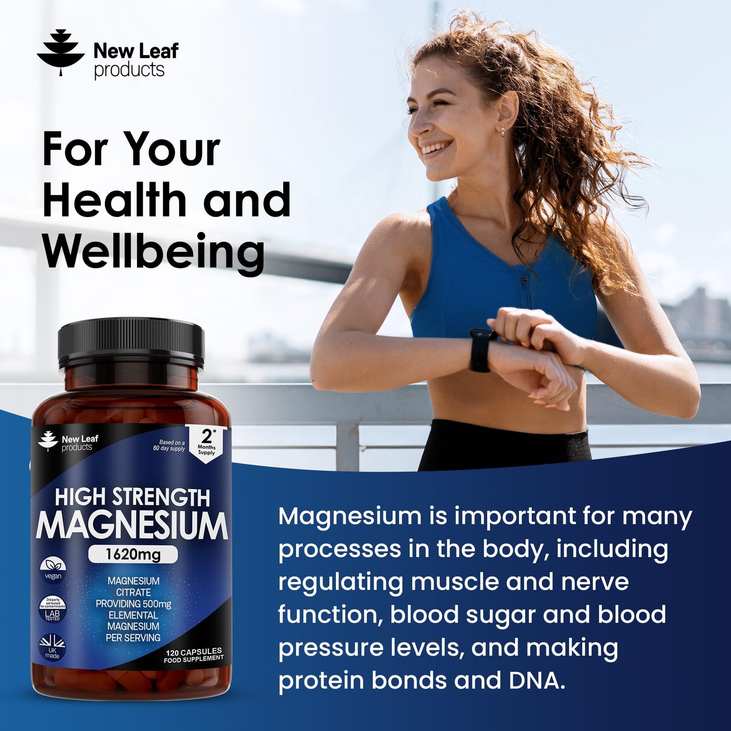 Magnesium Supplements 1620mg - Super Strength - Magnesium Citrate Capsules NEW LEAF PRODUCTSBuy Supplements Australia