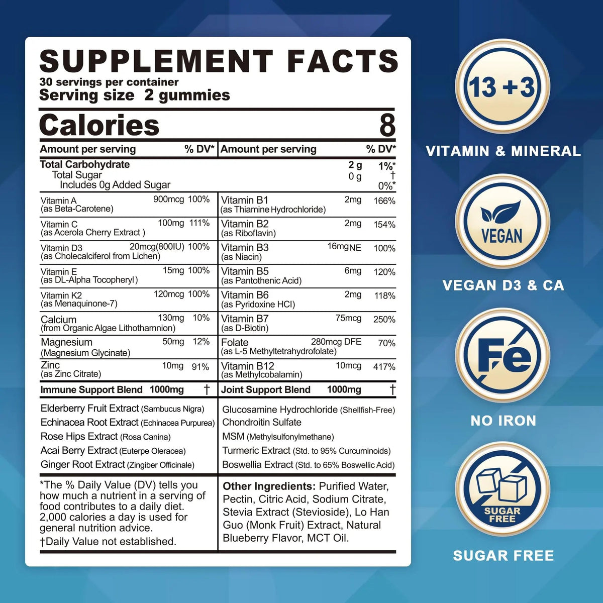 Methylated Multivitamin for Men/Women Gummies, Mens/Womens Multivitamin 50 Plus, with Glucosamine Chondroitin MSM Echinacea Sugar Free LILICAREBuy Supplements Australia