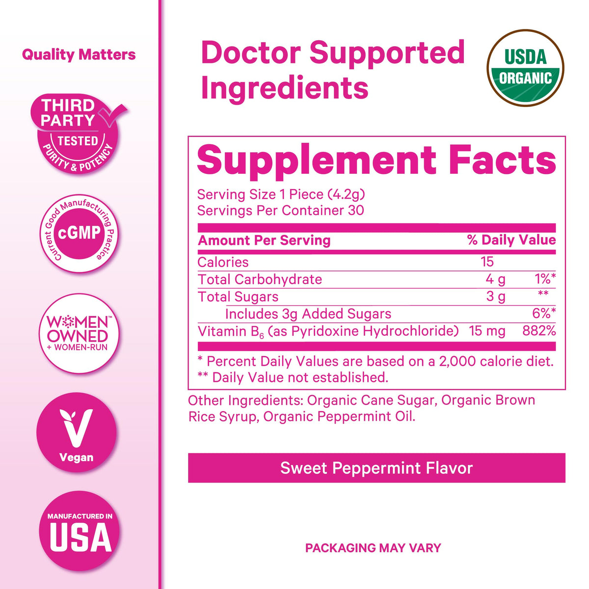 Pink Stork Organic Peppermint Sweets for Morning Sickness and Motion Sickness Support, Added Vitamin B6, 1st Trimester Pregnancy Must Haves - 30 Wrapped Peppermint Candies Pink StorkBuy Supplements Australia