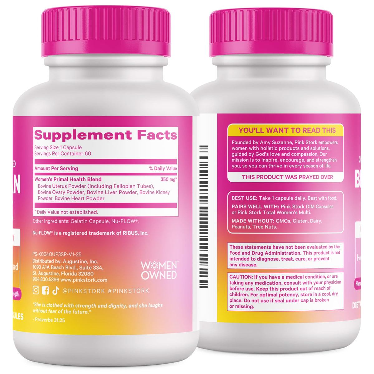 Pink Stork Beef Organ Supplement for Women | Grass-Fed Beef Liver Capsules with Iron, B12, CoQ10, Vitamin A | Primal Multivitamin for Female Hormone + Energy Support | 60 Capsules Pink StorkBuy Supplements Australia
